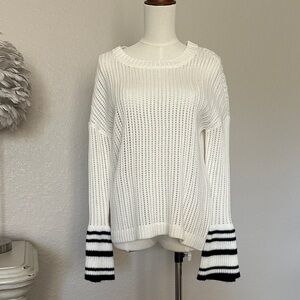 Stylish Off- White Sweater with Black Stripes
